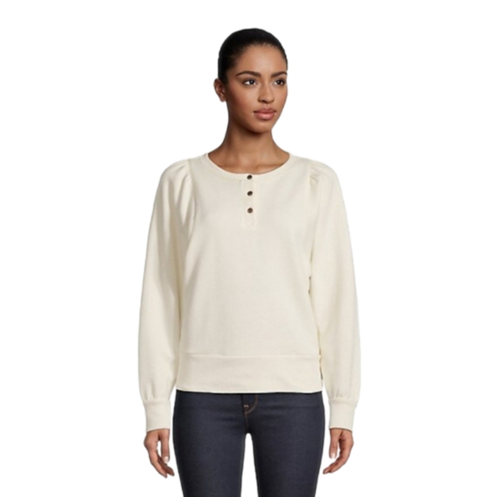 Madewell Greensboro Puff-Sleeve Sweatshirt/ Crew Scoop Neck Creamy White
